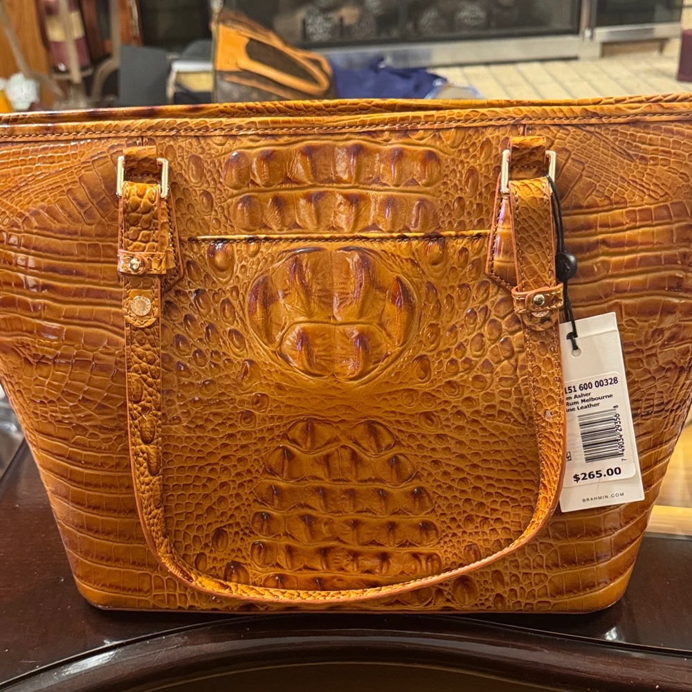 Brahmin Tan Crocodile-Embossed Tote